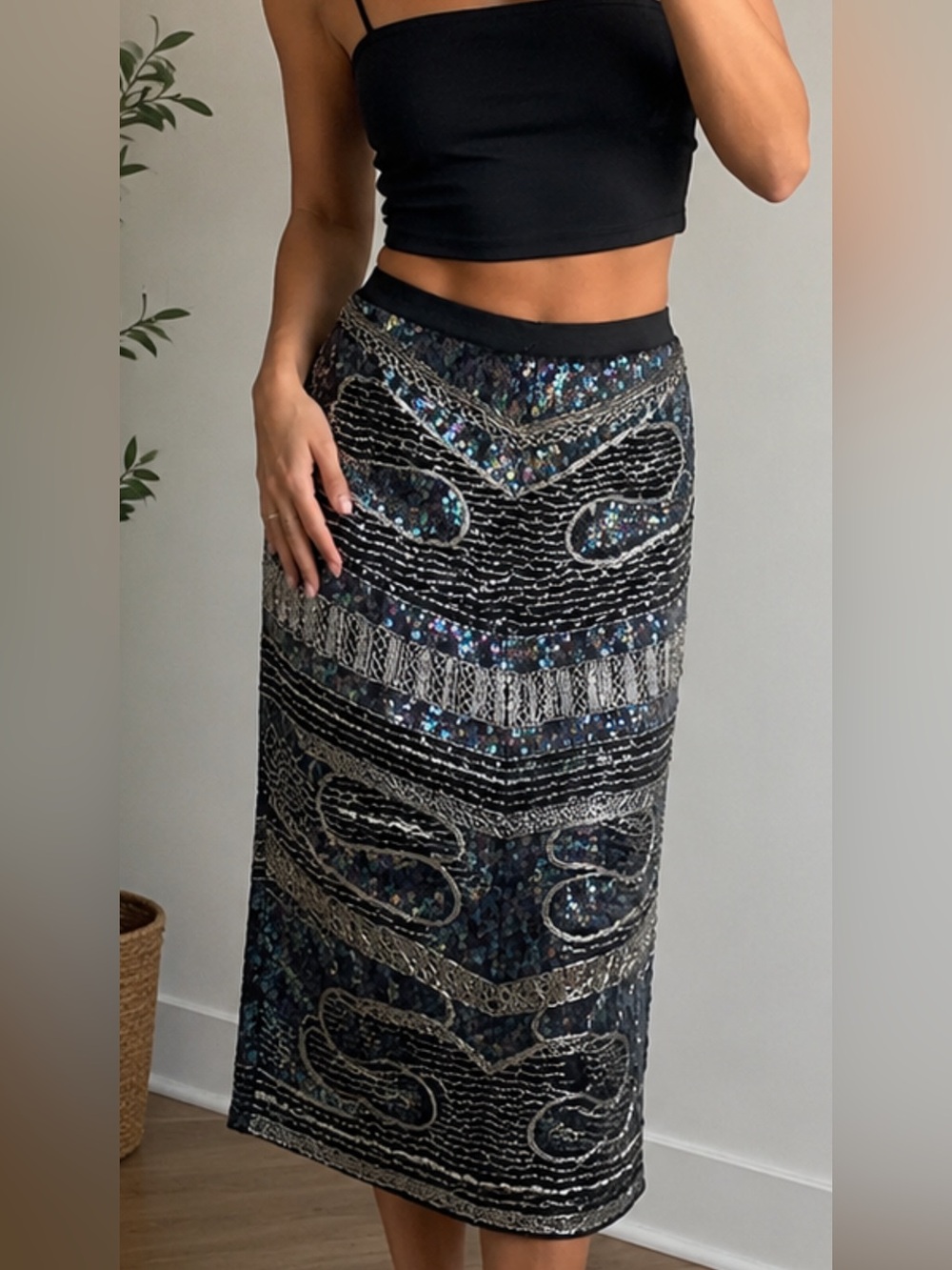 Vintage Judith Ann Creations Silk Beaded Sequin Skirt M
